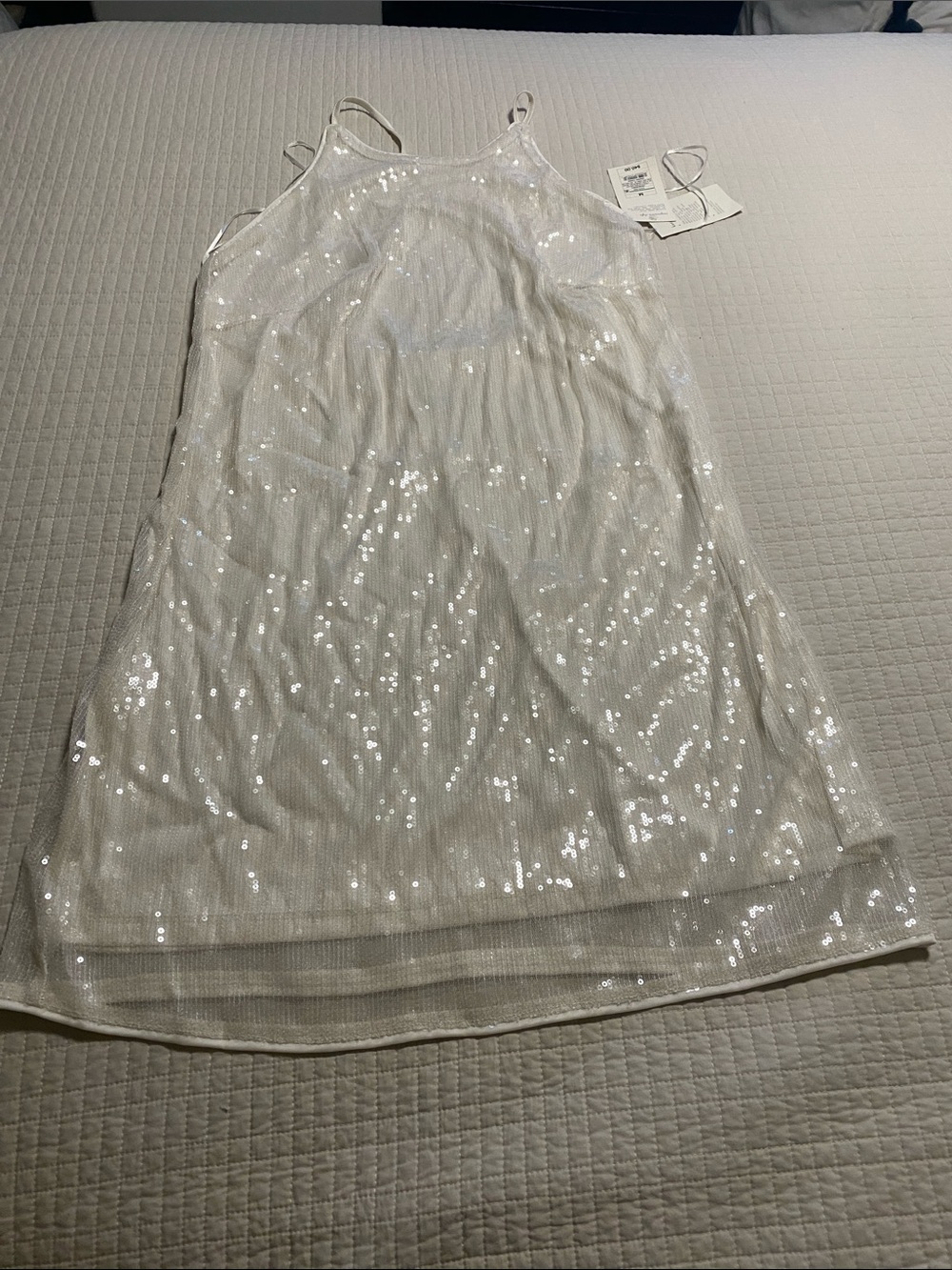 Cream Lined Sequin Spaghetti-Strap Dress